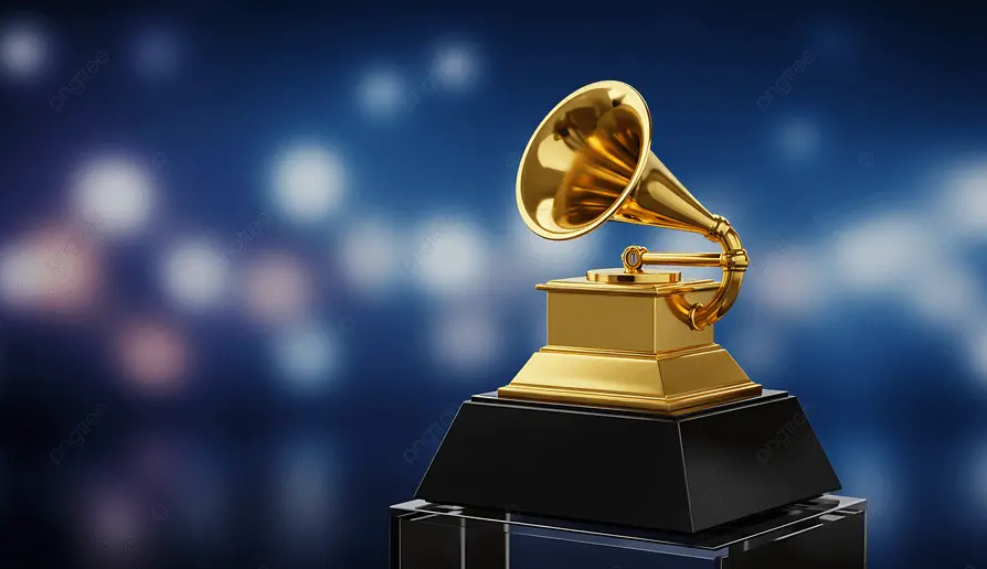A Grammy Award trophy displayed on stage, representing the ceremony's winners and the debates that follow each year