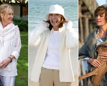 A styled interior and outfit representing the "coastal grandmother" aesthetic, illustrating how internet aesthetic labels define lifestyle trends
