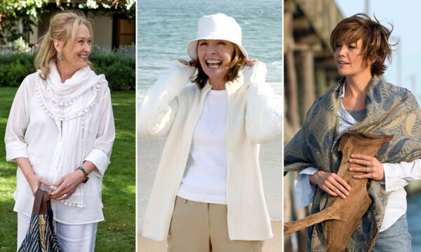 A styled interior and outfit representing the "coastal grandmother" aesthetic, illustrating how internet aesthetic labels define lifestyle trends