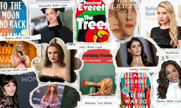 A stack of books featured in a celebrity book club selection, representing the crossover between celebrity culture and publishing