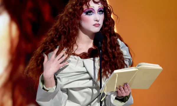 Chappell Roan speaking during a press interview, representing her candid comments on sudden pop stardom