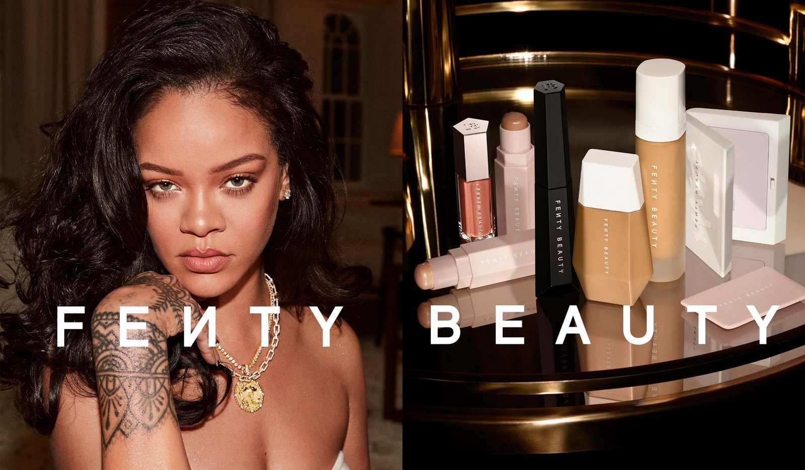A diverse range of Fenty Beauty foundation shades, representing the brand's impact on inclusivity across the fashion and beauty industry