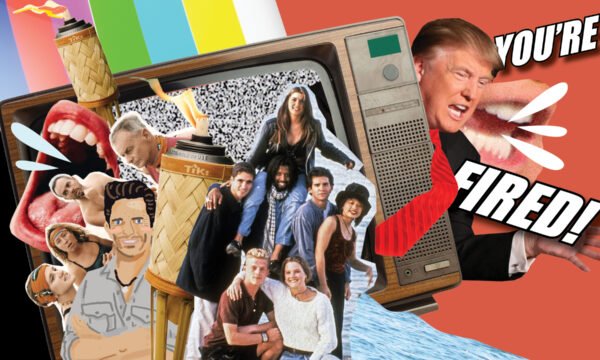 A vintage television displaying a reality TV show, representing the format's lasting influence on celebrity culture