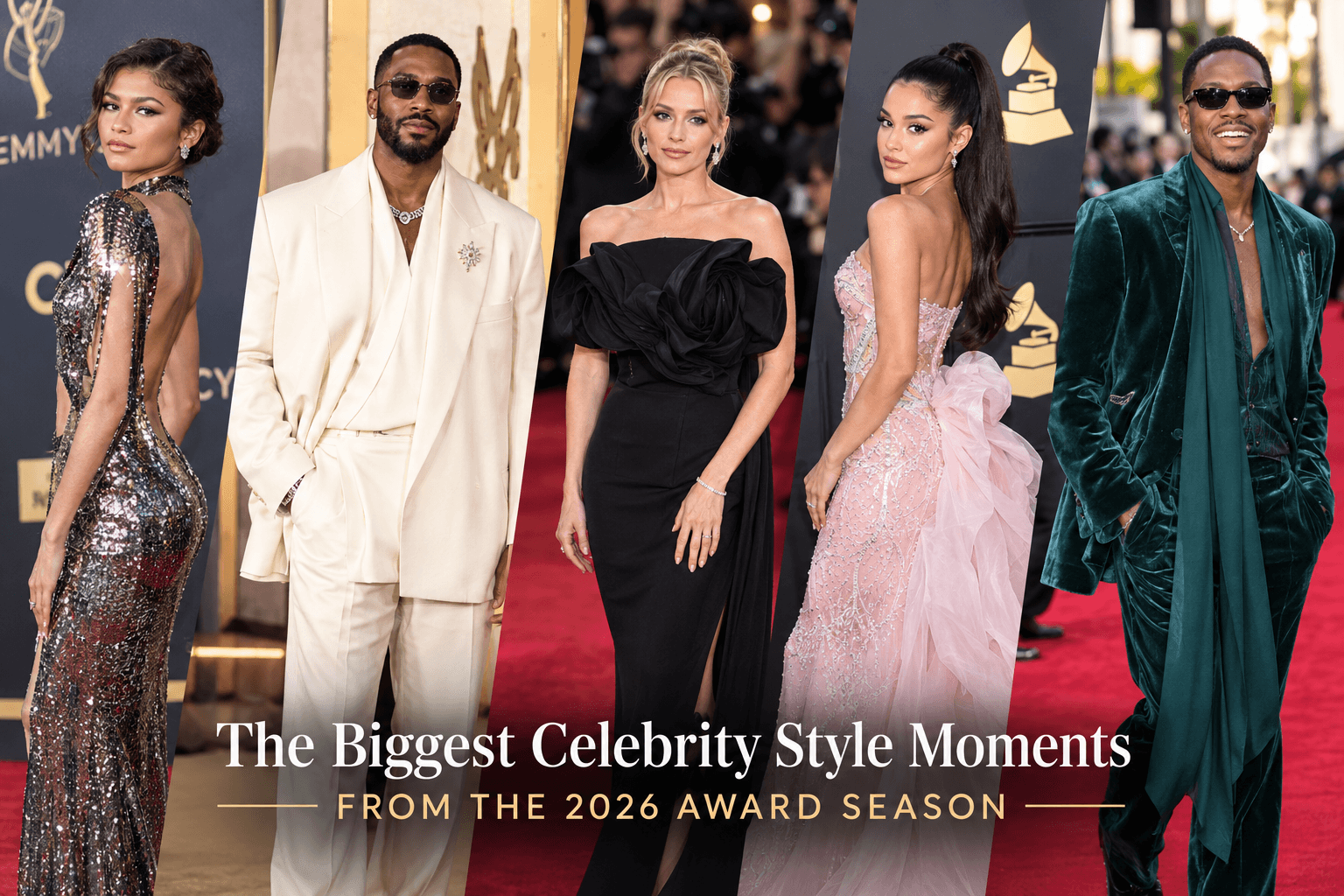 A celebrity arriving on the red carpet during the 2026 award season, representing the year's standout style moments