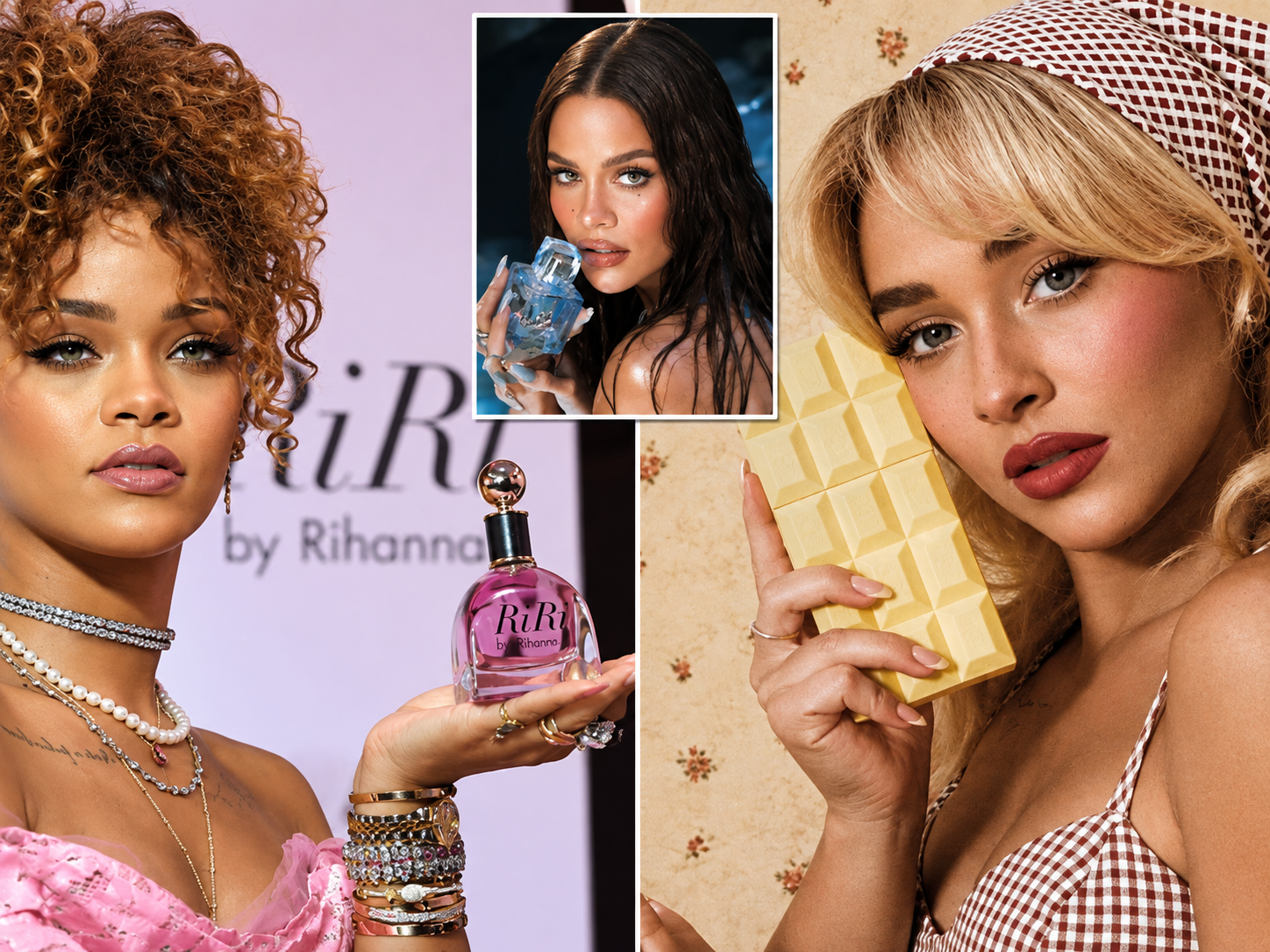 A celebrity-branded fragrance bottle on display, representing the growth of celebrity beauty and fashion lines into major businesses