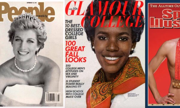 A stack of iconic celebrity magazine covers, representing some of the most memorable moments in magazine photography