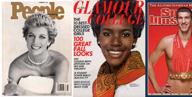 A stack of iconic celebrity magazine covers, representing some of the most memorable moments in magazine photography