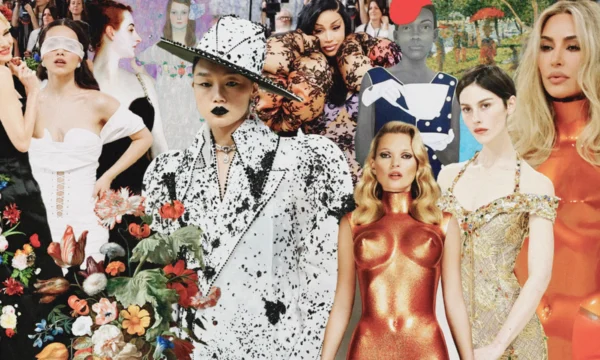 A themed exhibition display previewing the 2026 Met Gala's "Fashion Is Art" dress code