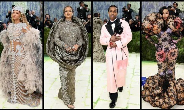 An elaborately themed Met Gala outfit, representing how the event's dress codes translate exhibition themes into fashion