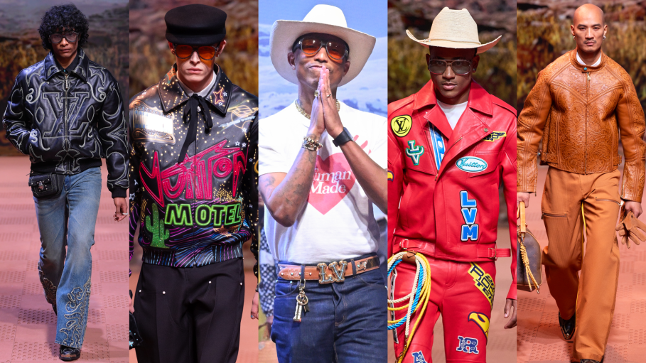 A Louis Vuitton runway show, representing Pharrell Williams' appointment as the house's menswear creative director