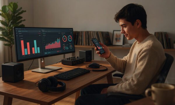 A smartphone displaying music streaming chart data, representing how streaming numbers have become a cultural talking point