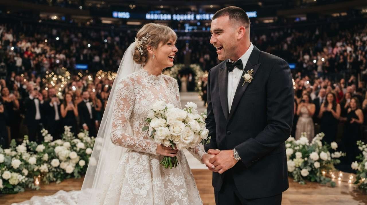 Guests arriving at Madison Square Garden for Taylor Swift and Travis Kelce's July 2026 wedding