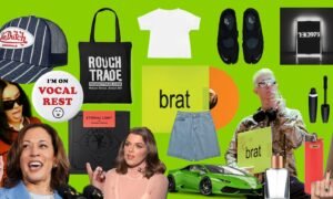 A lime-green aesthetic graphic evoking the "brat summer" cultural moment and its influence on pop culture