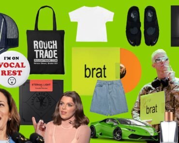 A lime-green aesthetic graphic evoking the "brat summer" cultural moment and its influence on pop culture