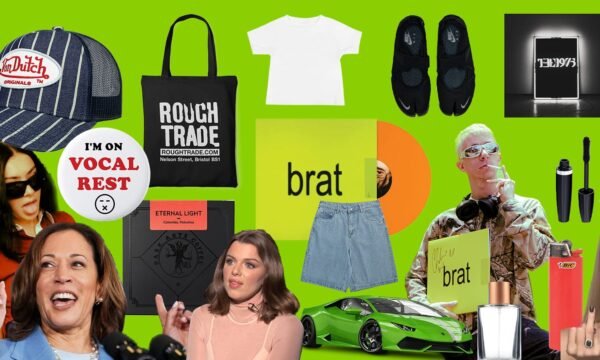 A lime-green aesthetic graphic evoking the "brat summer" cultural moment and its influence on pop culture