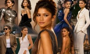 Zendaya on a red carpet in a striking designer look, representing her rise as one of Hollywood's most influential style icons