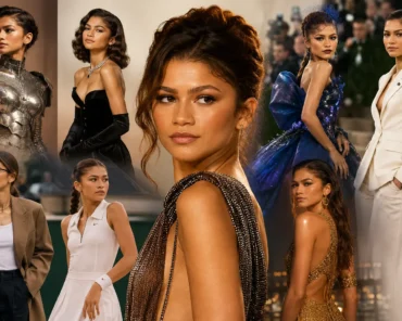 Zendaya on a red carpet in a striking designer look, representing her rise as one of Hollywood's most influential style icons