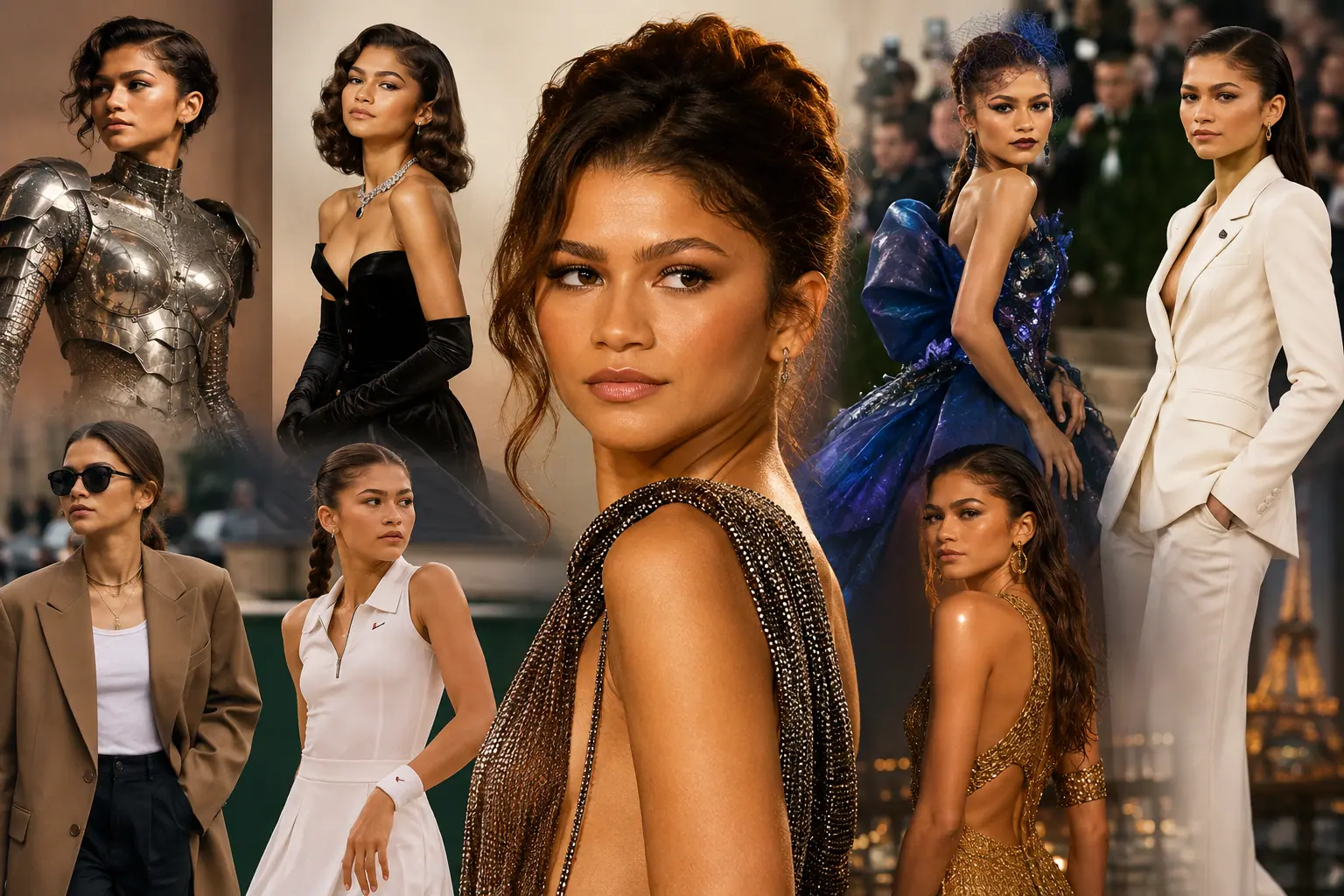 Zendaya on a red carpet in a striking designer look, representing her rise as one of Hollywood's most influential style icons